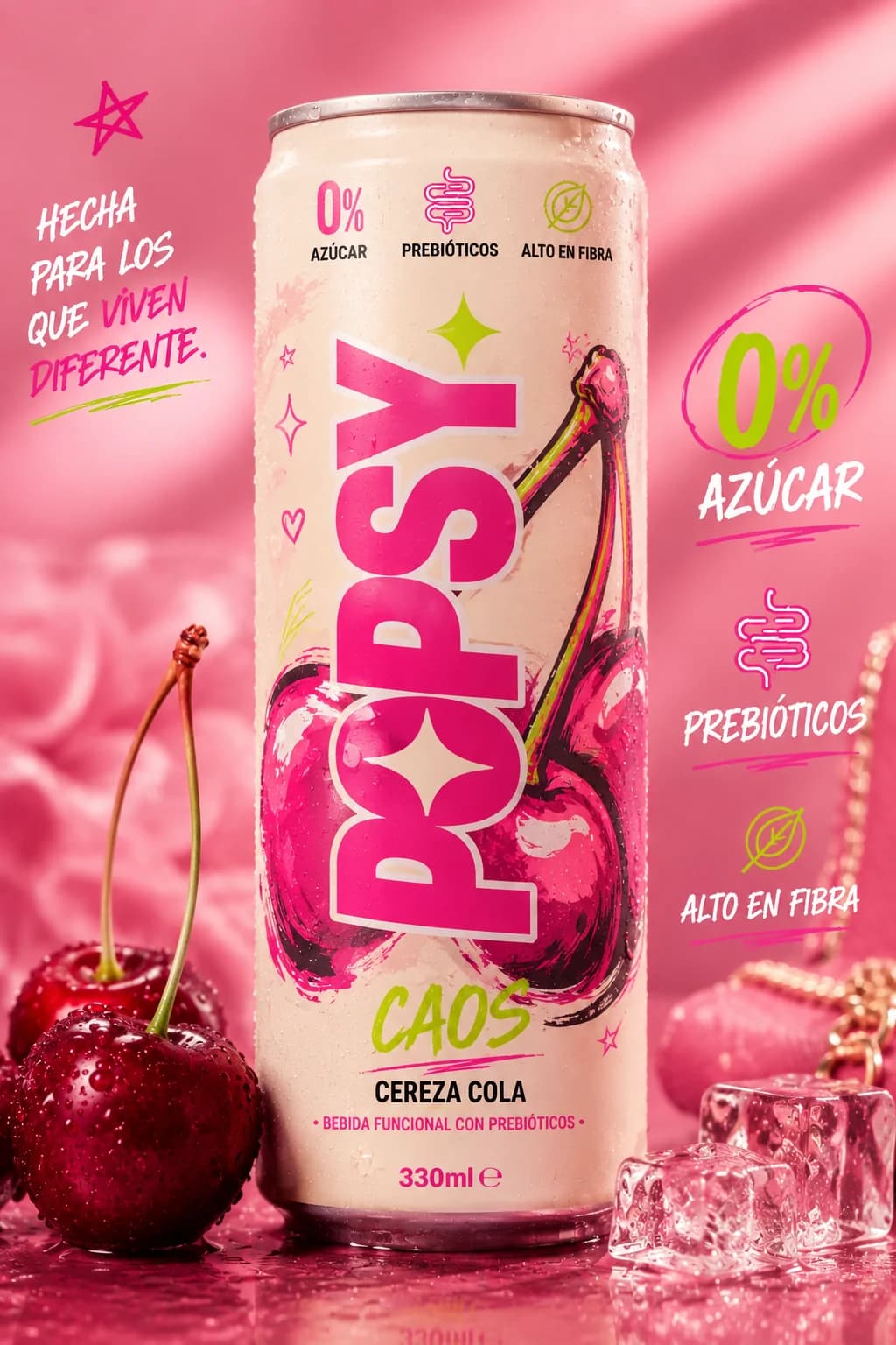 Lata POPSY CAOS sabor Cereza Cola